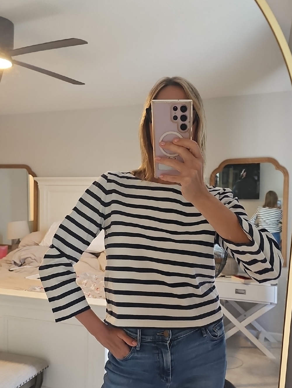 J. Crew Classic Navy and White Striped Women’s Top, Boatneck